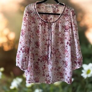 Womens LC Lauren Conrad XXL sheer floral polyester blouse